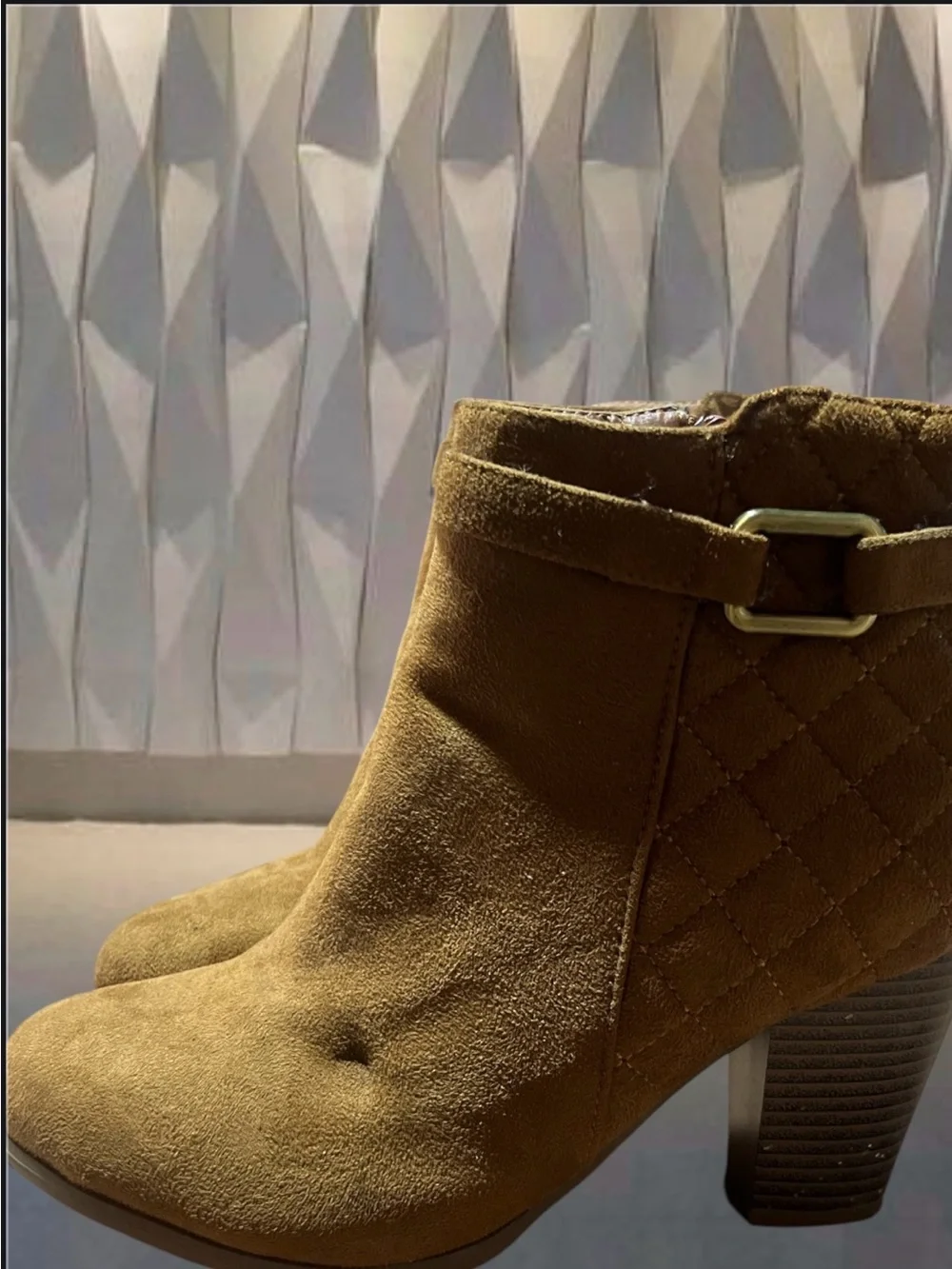 TOP Moda Quilted Suede Ankle Booties in Tan